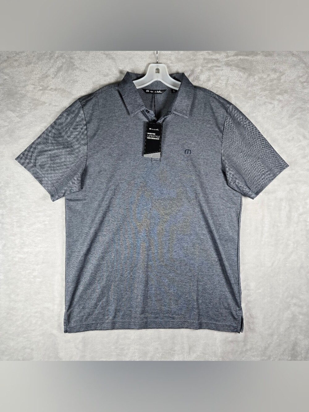 Travis Mathew Langley Heather Blue Golf Polo Shirt Mens Size L Large Casual NWT